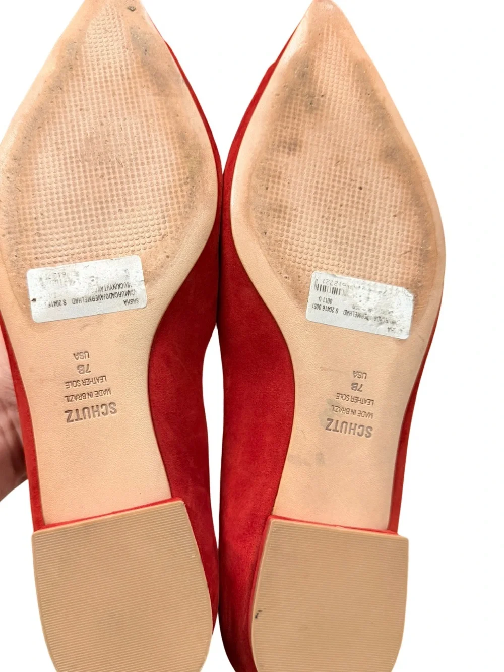 SCHUTZ Red Suede Pointed Toe D'Orsay Flats Size 7 Leather